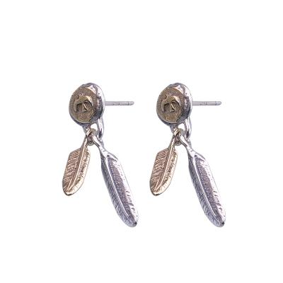 China FASHIONABLE Fukarni Gold and Charm Antique Silver Plated Feather Stud Earrings 925 Sterling Silver TE011 for sale