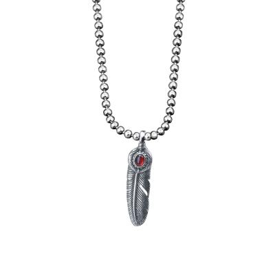 China Fukarni FASHIONABLE Ruby 925 Jewelry Antique Silver Plated Feather Pendant Necklace TN010 for sale