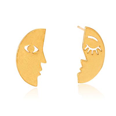 China BOHEMIA fukarni wholesale 14k gold-toned half-face cutout earrings Real Aret states asymmetrical moon earrings for girls KE007 for sale