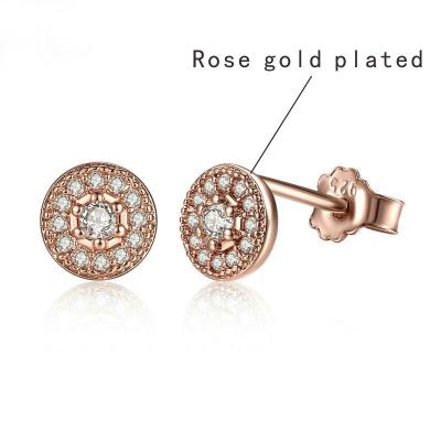 China Luxury Fukarni FKE003 Moissanite S925 Luxury Rose Gold Wedding Stud Earrings Silver for sale