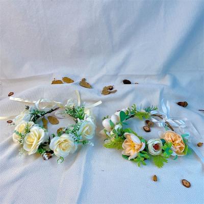 China Wedding 2022 Rose Flower Headband Floral Flower Wreath Girls Boho Style Garland Halo Headpiece for sale