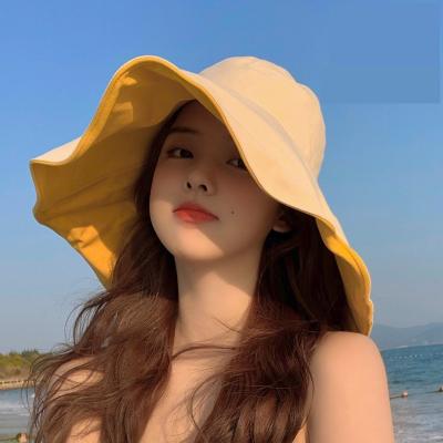 China 2022 Female Big Brim Summer Cover Face Sun UV Bucket Hat Fishing Fashoion Black Hat Sunscreen UV Bucket Hat With String for sale