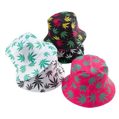 China Sunshade 2022 New Design Unisex Bucket Hat Summer Fashion Maple Leaf Printed Cotton Fisherman Sunhat Double Side Bucket Hats for sale