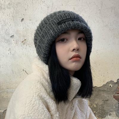 China Thick Ski Hat Wide Brim Bucket Hat Logo Custom Winter Knitted Wool COMMON hat wholesale women's warm plush wool for sale