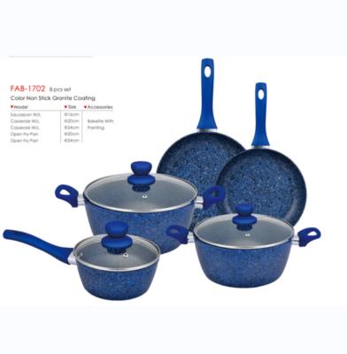 China Viable Family Kitchen Colorful Nonstick Granite Coating Kitchenware Set Forged Aluminum Cookware Set With Soft Touch Wood Handle for sale