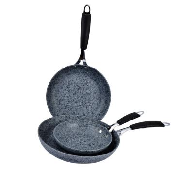 China Durable Classic 3 Pcs Color Non-Stick Granite Coating Frying Pan Set Cooking Pan Set With Bakelite Combo Handle for sale