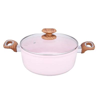 China Telamon Sustainable Aluminum Healthy Pink Color Non Stick Marble Coating Saucepot With Wooden Handle for sale