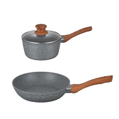 China Sustainable TELAMON 3 Piece Gray Glam Mable Non Stick Cookware Sets For E-Commerce Stores for sale