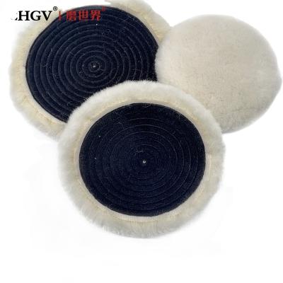 China Car glass marble polishing 7 Inches Soft Sheepskin with Hook and Loop Back Wool Polishing Pad for Car Furniture Glass for sale