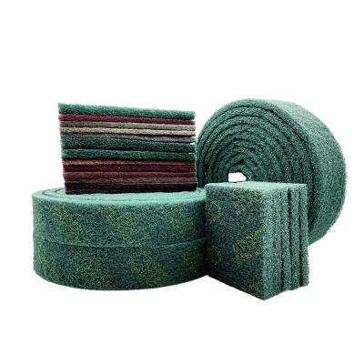 China Polishing  Non abrasive kitchen cleaning scrubber handle thick nylon dish scrub pad non woven heavy duty sponge scouring pad roll wholesale for sale