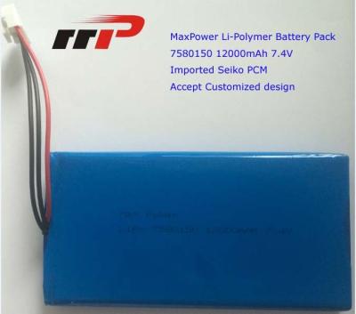 Κίνα 7.4V 12000mAh 7580150 εξαιρετικά λεπτή υψηλή ικανότητα πολυμερών μπαταριών λίθιου προς πώληση