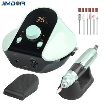 China Jimdoa Plastic Electric Nail Drill Machine 35000RPM Fashionable Green Electric Nail Drill With Foot Pedal for sale