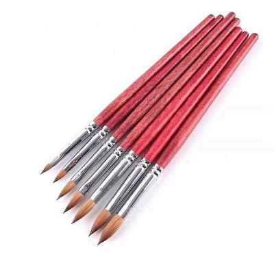 China Wholesale Price Kolinsky Sable Crimped Nail Art Acrylic Nail Brush Red Wood Handle Eco-friendly With Different Sizes for sale