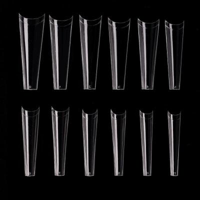 China Meaterial 500pcs/Bag Eco-friendly Acrylic Coffin False Nails Long Clear/Extra Long Full Cover Curve Nail Tips Natural French C Style Manicure for sale