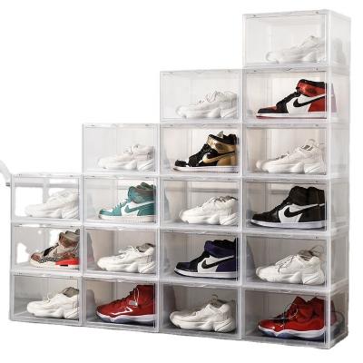 China DIY CLASSIC Plastic Stackable Shoe Boxes Shoe Storage Display Containers for sale