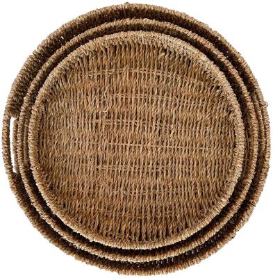 China Viable Hot Sales Woven Around Vegetable Plankton Storage Basket Handmade Tray Fruit Snack Seagrass Basket Decor for sale