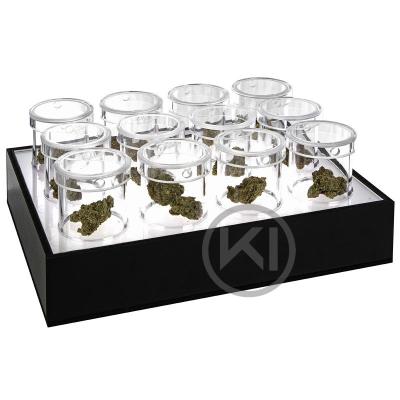 China Bottle Rack Tobacco Smoking Dispensary Shows Luminous Glow Led Light Up Display Riser Hemp Bud Bar Display Jar Acrylic Pharmacy Rack for sale