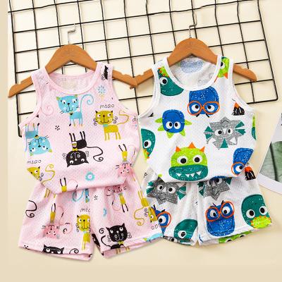 China Two-piece cartoon cotton baby boys and girls suit thin sleeveless baby mesh sleeveless shorts suit children's vest casual children's vest for sale