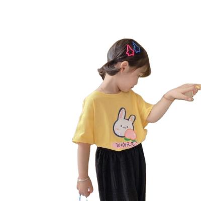 China 100% Cotton Short Top Girls Round Neck Girls Anti-Shrink Cartoon Print Anti-Shrink Children's T-shirt Cute Sleeve Clothes for sale