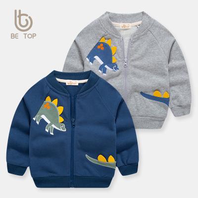 China 2021 New Baby Breathable Baseball Uniform Baby Boy Shirt Zipper Casual Autumn Dinosaur Jacket Blue Cardigan for sale