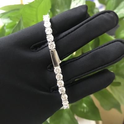 China Hiphop white gold plated 4mm D moissanite spring clasp 925 bracelet hip hop jewelry sterling silver tennis chain for sale