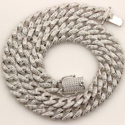 China High Quality Silver CZ Cuban Chain Diamond Inlay Hop Hiphop Hip Hop Cuban Link Necklace for sale