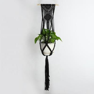 China Large BOHO Style Home Decor Bohemian Home Decor 41 Inch Long Black Macrame Plant Hangers for sale