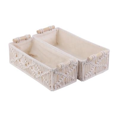 China Sustainable Decorative Boho Macrame Storage Basket for Organizing and Home Decor in the Living Room and Bathroom (White, Set of 2) for sale