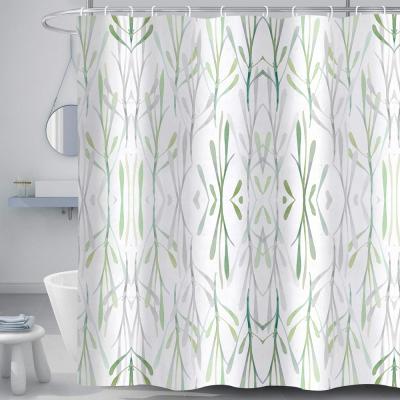 China 72Wx72H White and Green Plants Viable Botanical Decorative Fabric Sage Green Shower Curtains for Bathroom for sale