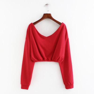 China new style Anti-wrinkle 4 ladies clothes deep-v top casual long sleeves off shoulder tops solid fashion Autumn Sweatshirts Te koop