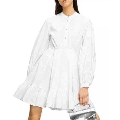 China Anti-Static Woman Dresses 2021 New Arrivals Long Sleeve White Ruffles Mature Korean Elegant Ladies Fashion Dress for sale