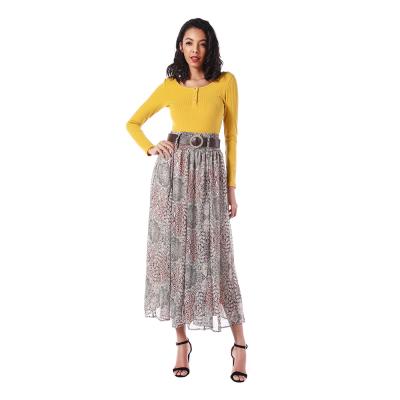 Chine New Viable Wholesale Floral Printing Skirt Elastic Waist Ankle Length Gold Stamping Skirt Chiffon Women Skirt à vendre