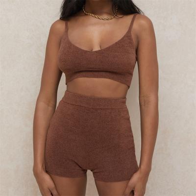 China Breathable Women Casual Chocolate Fluffy Knit High Waisted Shorts à venda