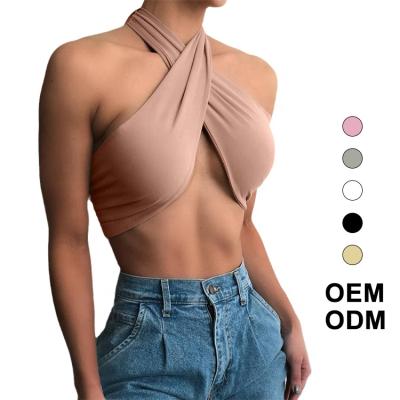 China Breathable Custom Sleeveless Bandage Tie Halter Lygens Ladies Stretch Top Tanks Women Te koop