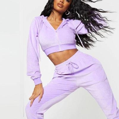 China Anti-pilling Customize OEM Thick Gray Fleece Tech Hoodies Matching Sweatsuits Women Jogger Bases Custom Suits Women Tracksuit Sets Bulk Te koop