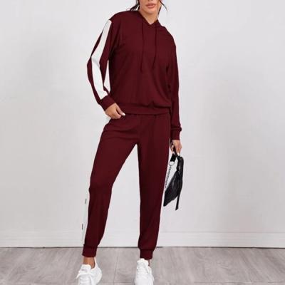 China Breathable Wholesale Loose Basic Contrast Stitching Hoodie Side Jogger Tracksuit Sets Women Two Piece Tracksuit Te koop