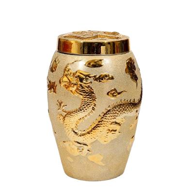 China Keep The Ashes Ceramic Adult Cremation Urn Gilded Sharon Feng Da Altar Urn Roasted for sale