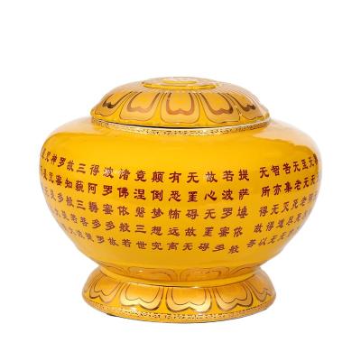 China Keep Cremation World Best Selling Funeral Adult Ceramic Urn Scripture Lotus Ash Supplies Wholesale Price for sale