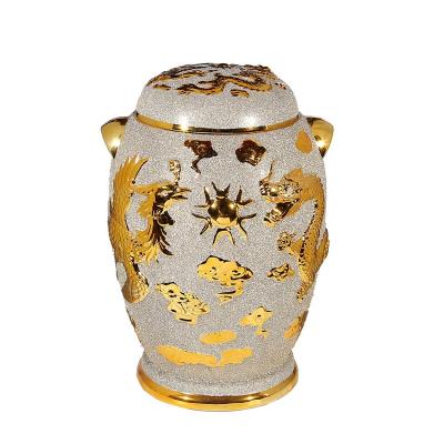 China Keep Ashes Cremation Wholesale Plated Ceramic Sands Ssangyong Adult Ashes Urn for sale