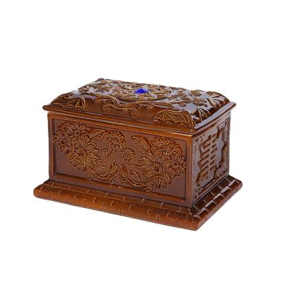 China Anti-Corrosion Adult Ceramic Memorial Cremation Urn Bronze Leaves Returning to Roots Urn for sale