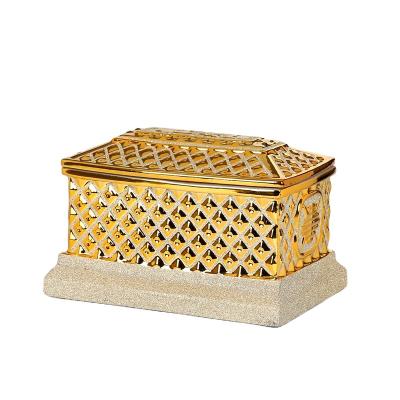 China Anti-Corrosion Human Adult Memorial Funeral Ashes Golden Urn Cremation Urn for sale