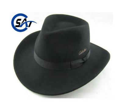 China Australian Character Ribbon Hat 100% Wool Felt Black Cowboy Hat for sale