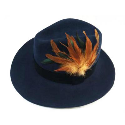 China Checked wool felt fedora hat with large feather trim for sale