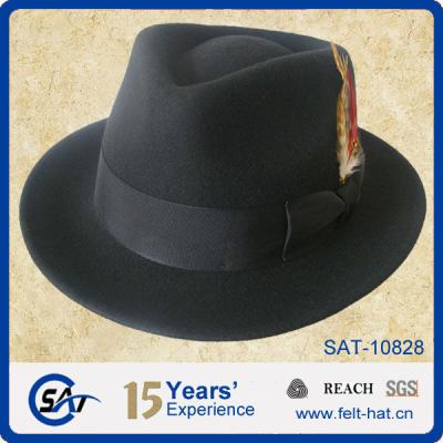 China Fedora Hats Black Limited Edition Wool Felt Feather Fedora Hats , Cheap Fedora Hats For Man for sale