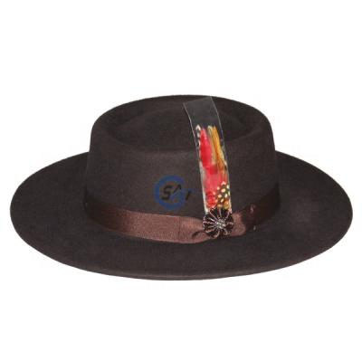 China Porkpie Brim Wool Checked Flat Felt Hat for sale