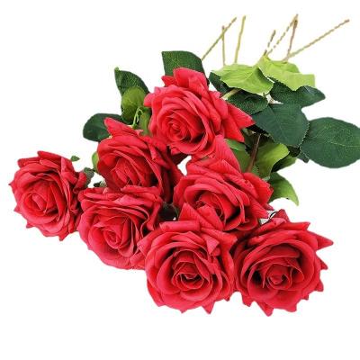 China Natural Touch Single artificial flower glue feel moisturizing curling artificial rose flower for Valentine's day for sale