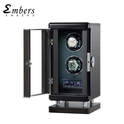 China Handmade Automatic Winding 2 Watches Winder Luxury Customize Wooden Watch Box Japan Mabuchi Motor Touch Screen Control Fingerprint To Open for sale