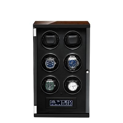 China Handmade Luxury Black Automatic Winding Watch Winder Box Gifts Storage Box 6 Watches Winder High End LED Display for sale