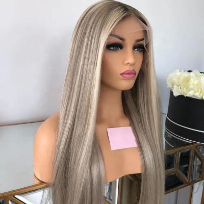 China European Straight Body Wave Ash Blonde Highlight #60 Color Long Cuticle Aligned Hair HD Transparent Lace Front Wigs for sale