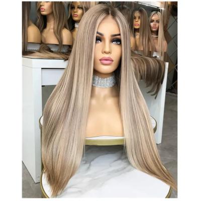 China Body Wave 14A Grade Invisible Knots Accent #60 With Ash Blonde Color Silky Straight Virgin Hair Full Lace Front Silk Top Wigs for sale